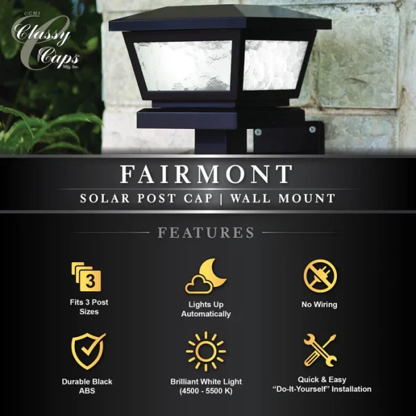 Fairmont Solar Post Cap/ Wall Mount - Black - Image 7