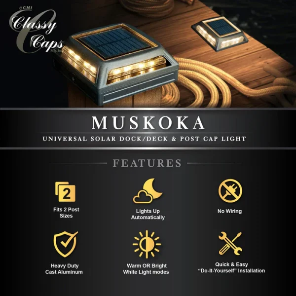 Muskoka Universal Solar Dock/Deck & Post Cap Light - Black - Image 9