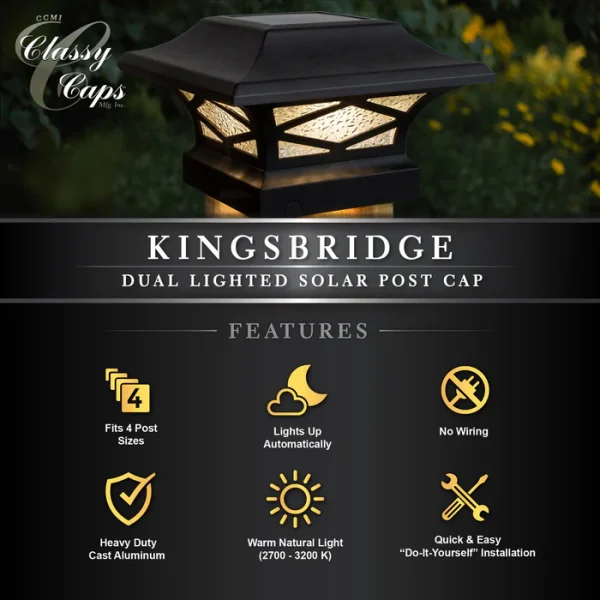 Kingsbridge Dual Lighted Solar Post Cap - Black - Image 7