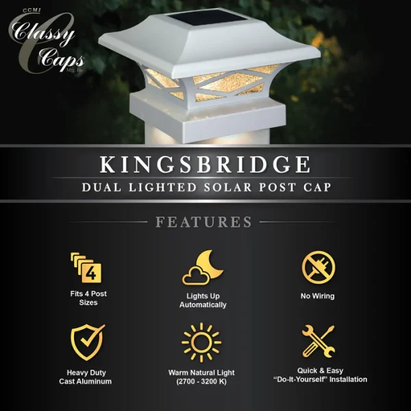 Kingsbridge Dual Lighted Solar Post Cap - White - Image 7