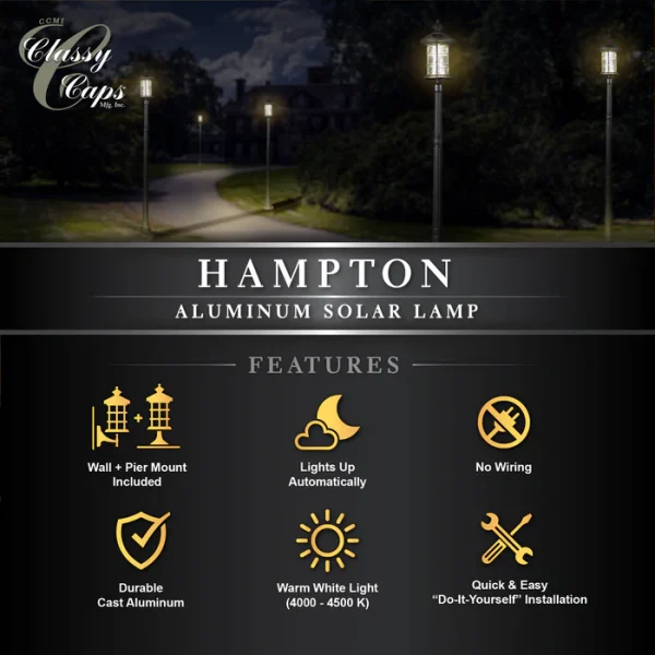 Black Aluminum Hampton Solar Lamp - Image 6