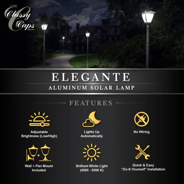 Black Aluminum Elegante Solar Lamp - Image 6