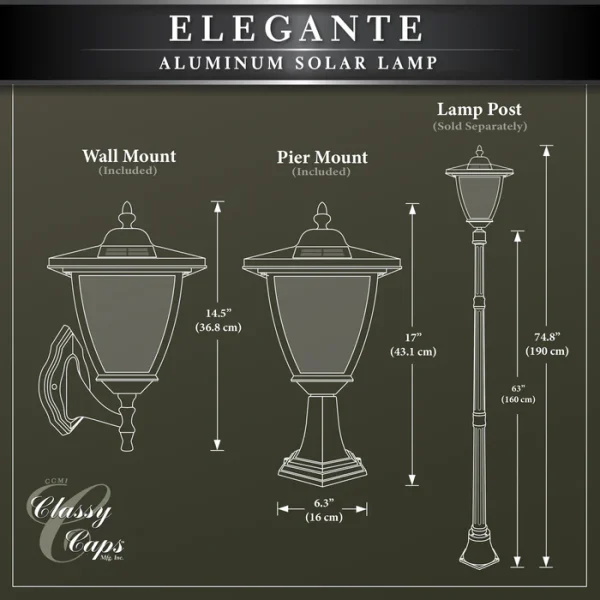 Black Aluminum Elegante Solar Lamp - Image 7